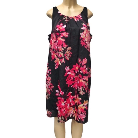 Dana Buchman Pink & Black Floral Dress Size XL
